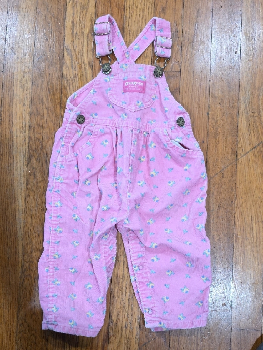 Vtg OshKosh B'gosh Pink Corduroy Floral Overalls Flowers Size 24months